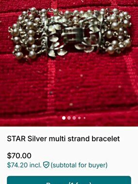 STAR Silver Multi-Strand Charm Bracelet Round White Imitation Pearls